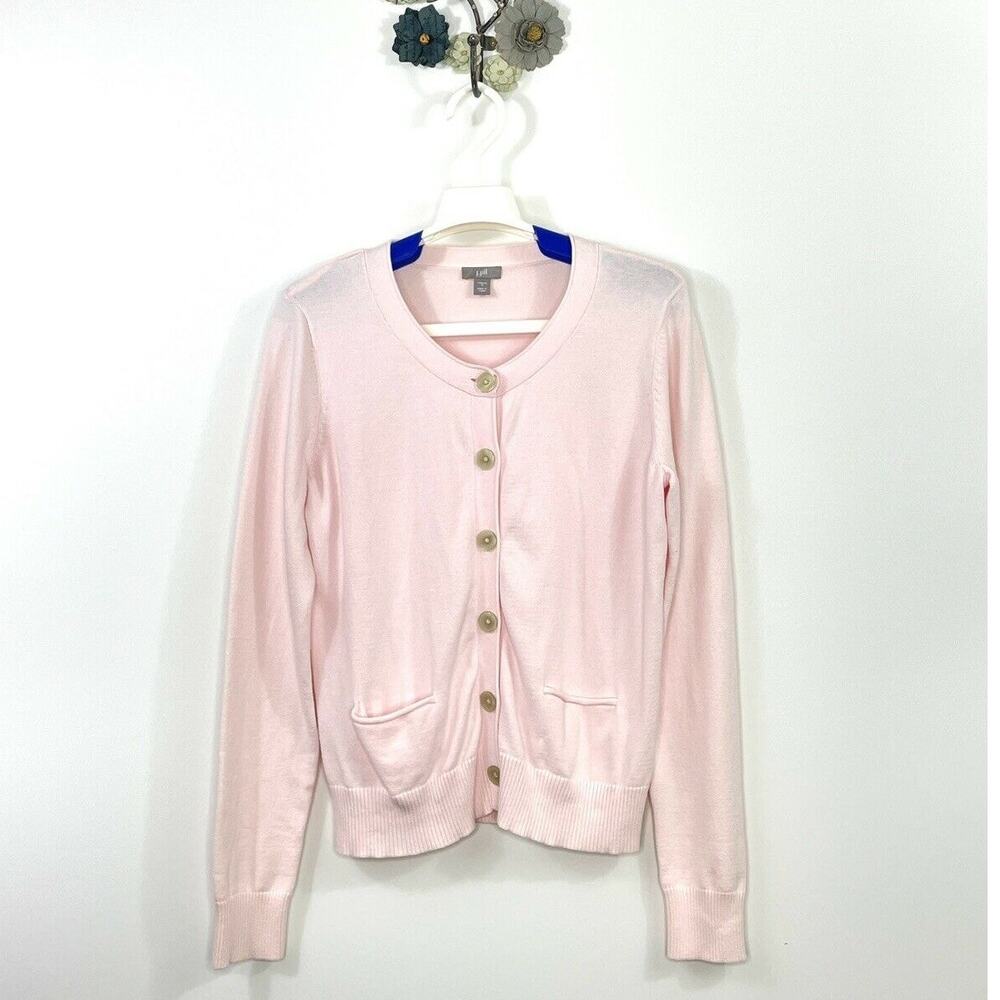 J.Jill Pink Button Up Scoop Neck Long Sleeve Knit Cardigan Size Small Pockets